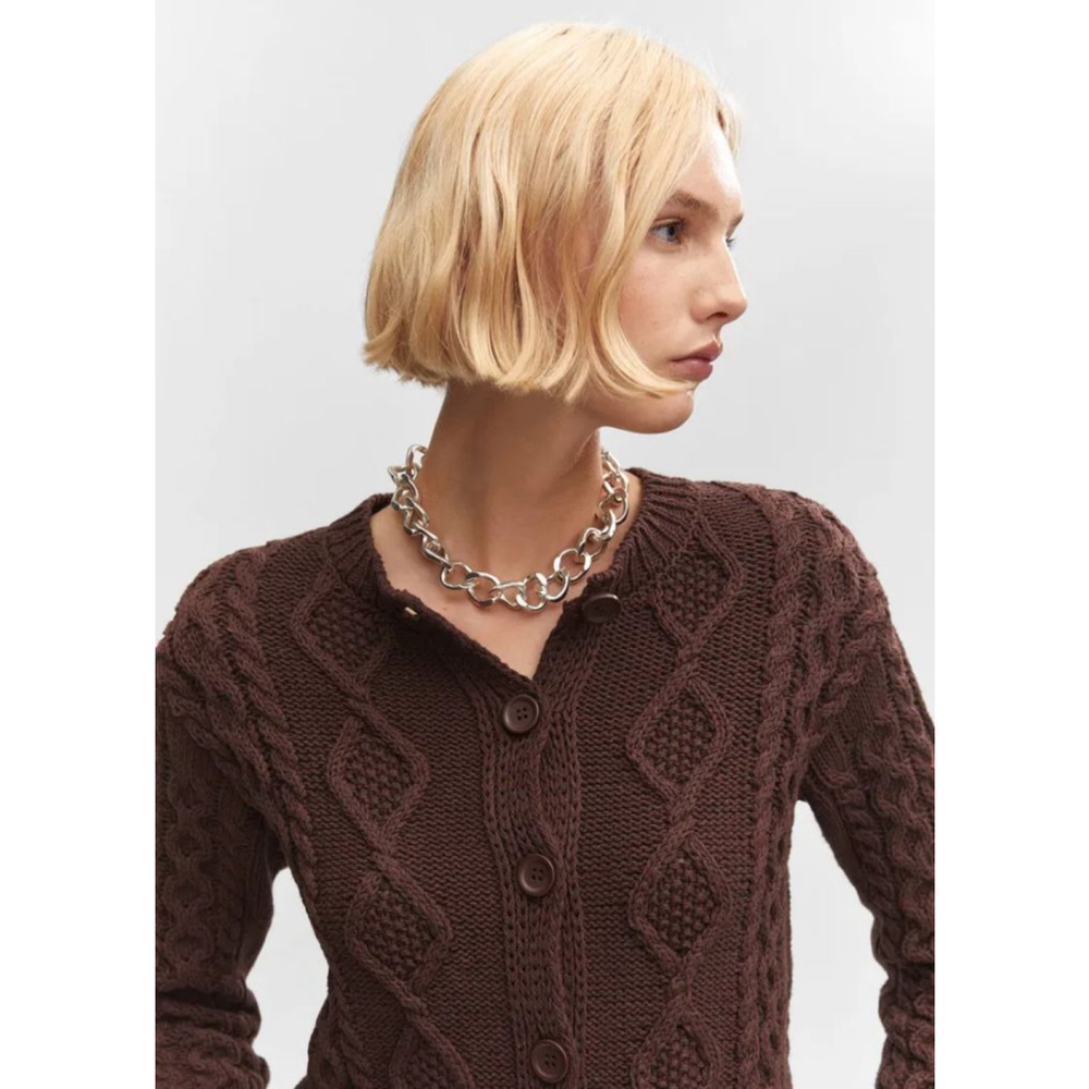 Mango Brown Cable Knit Cardigan